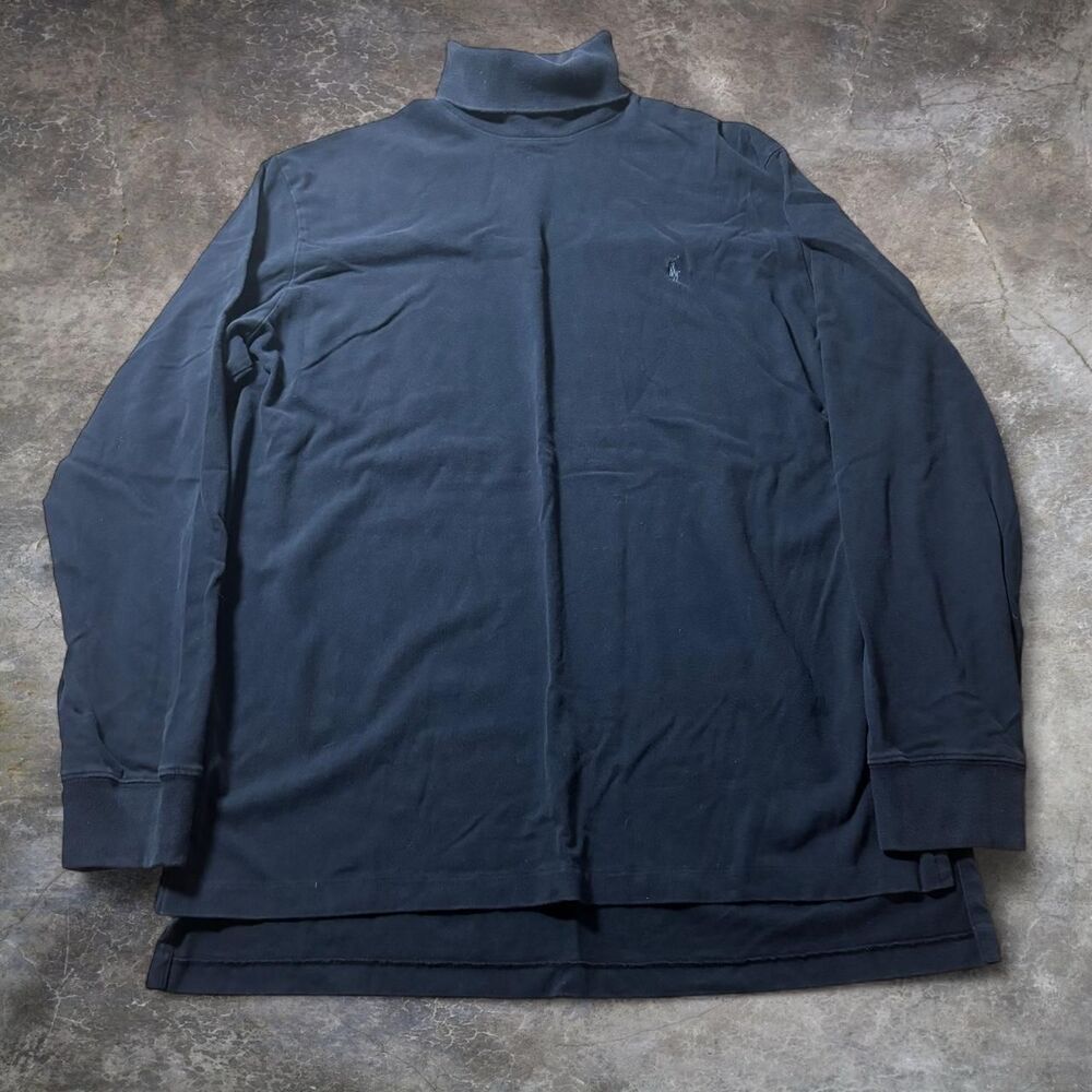 Polo Ralph Lauren Shirt Mens Blue Large Golf Mock Neck Vintage Preppy Pullover